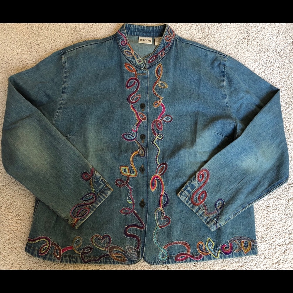 Chico’s ladies embroidered jean jacket